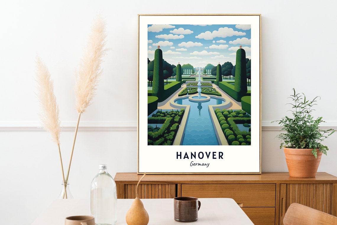 Hanover Germany Baroque Garden Fountain Travel Poster Home Decor - Image 2