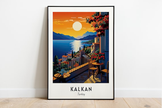 Kalkan Turkey Harbor Sunset Cafe Terrace Ocean View Travel Poster