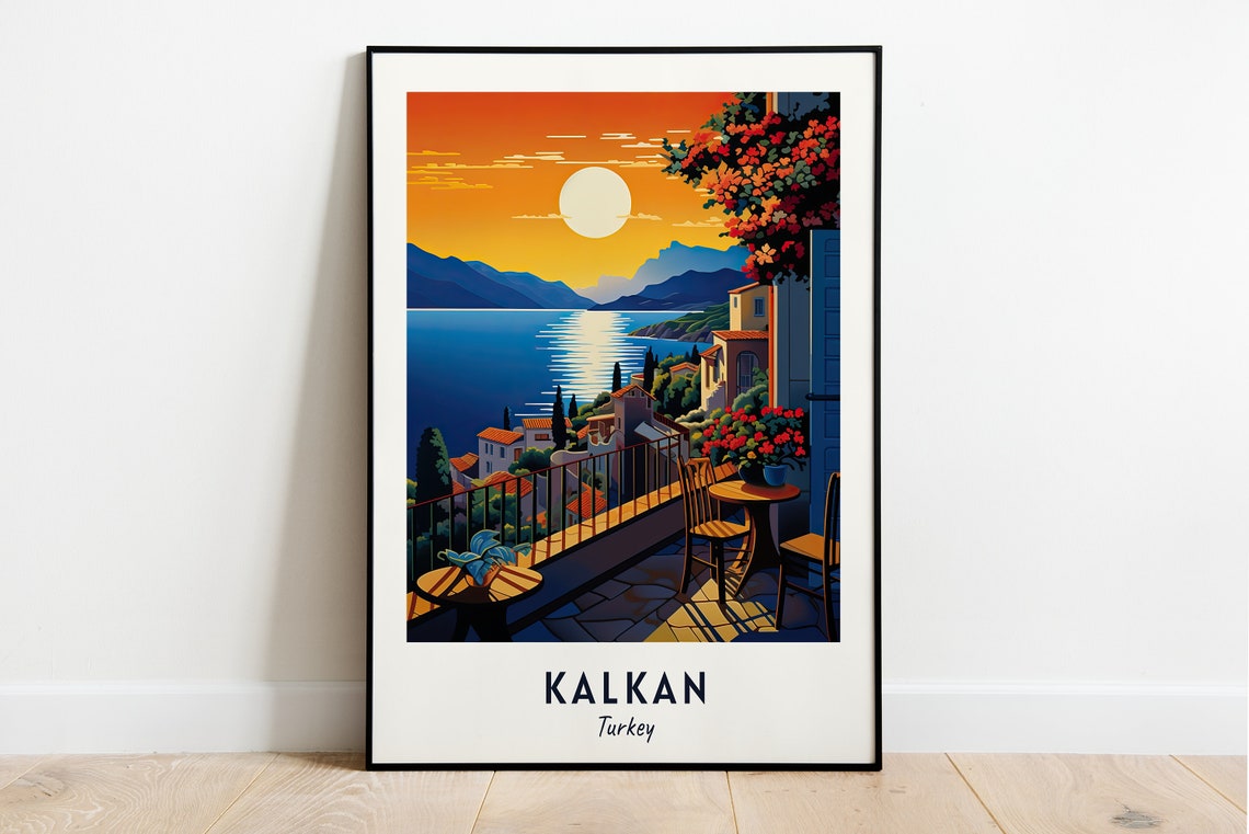 Kalkan Turkey Harbor Sunset Cafe Terrace Ocean View Travel Poster