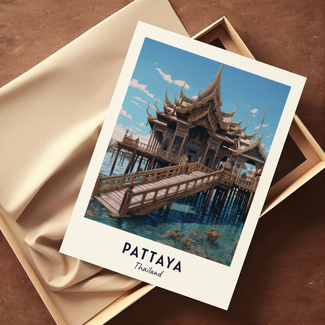 Pattaya Thailand Wooden Temple Overwater Travel Poster Artwork - Image 3
