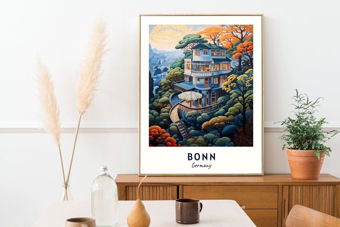 Bonn Germany Golden Sunset Forest Villa Path Travel Poster Home Decor - Image 2