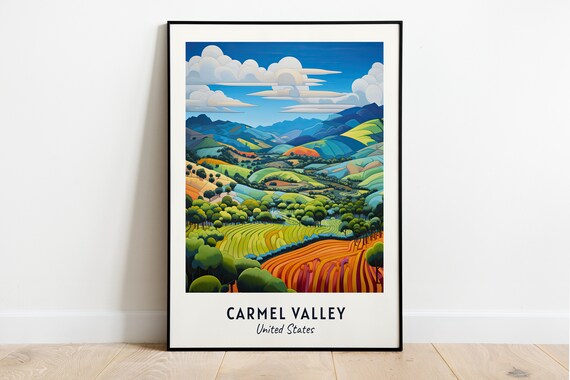 Carmel Valley California Green Hills Patchwork Farmland View Poster