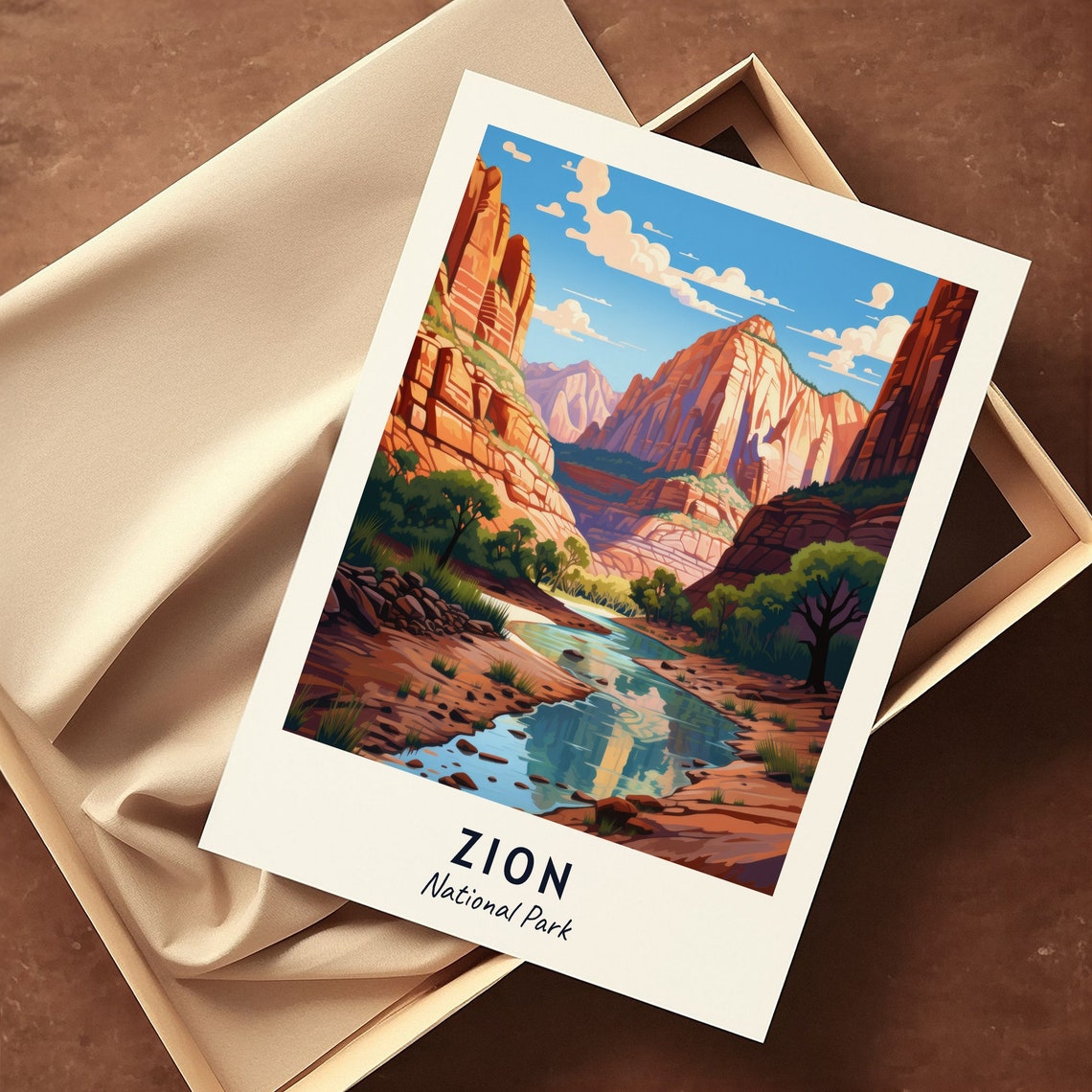 Zion National Park Red Rock Canyon River Desert Scene Poster - Image 3