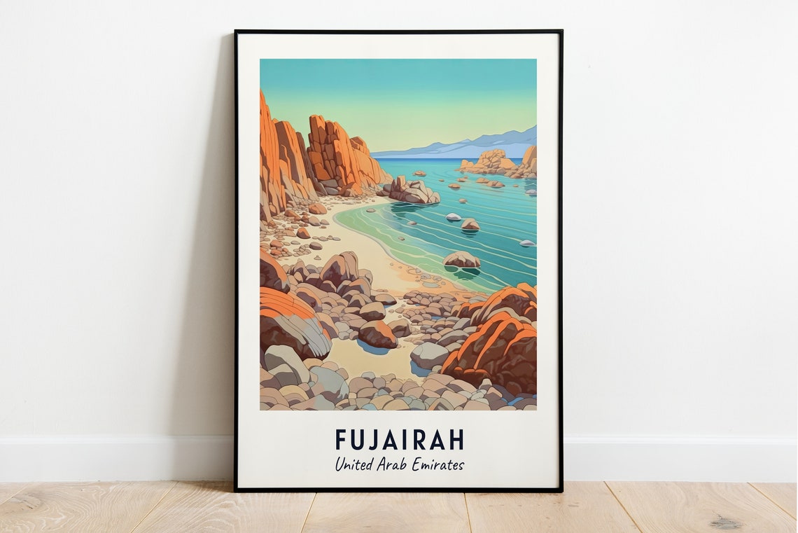 Dibba Rock Red Cliff Rocky Coastline Fujairah UAE Travel Poster