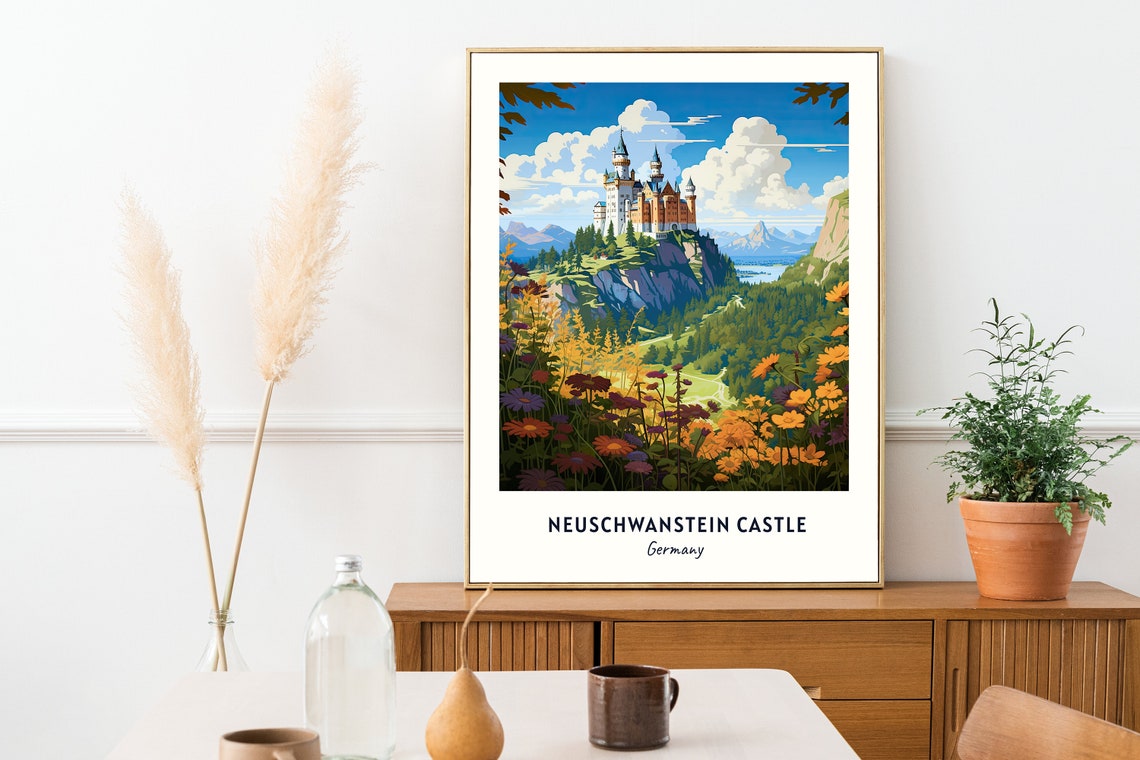 Neuschwanstein Castle Germany Cliff Wildflowers Travel Poster - Image 2