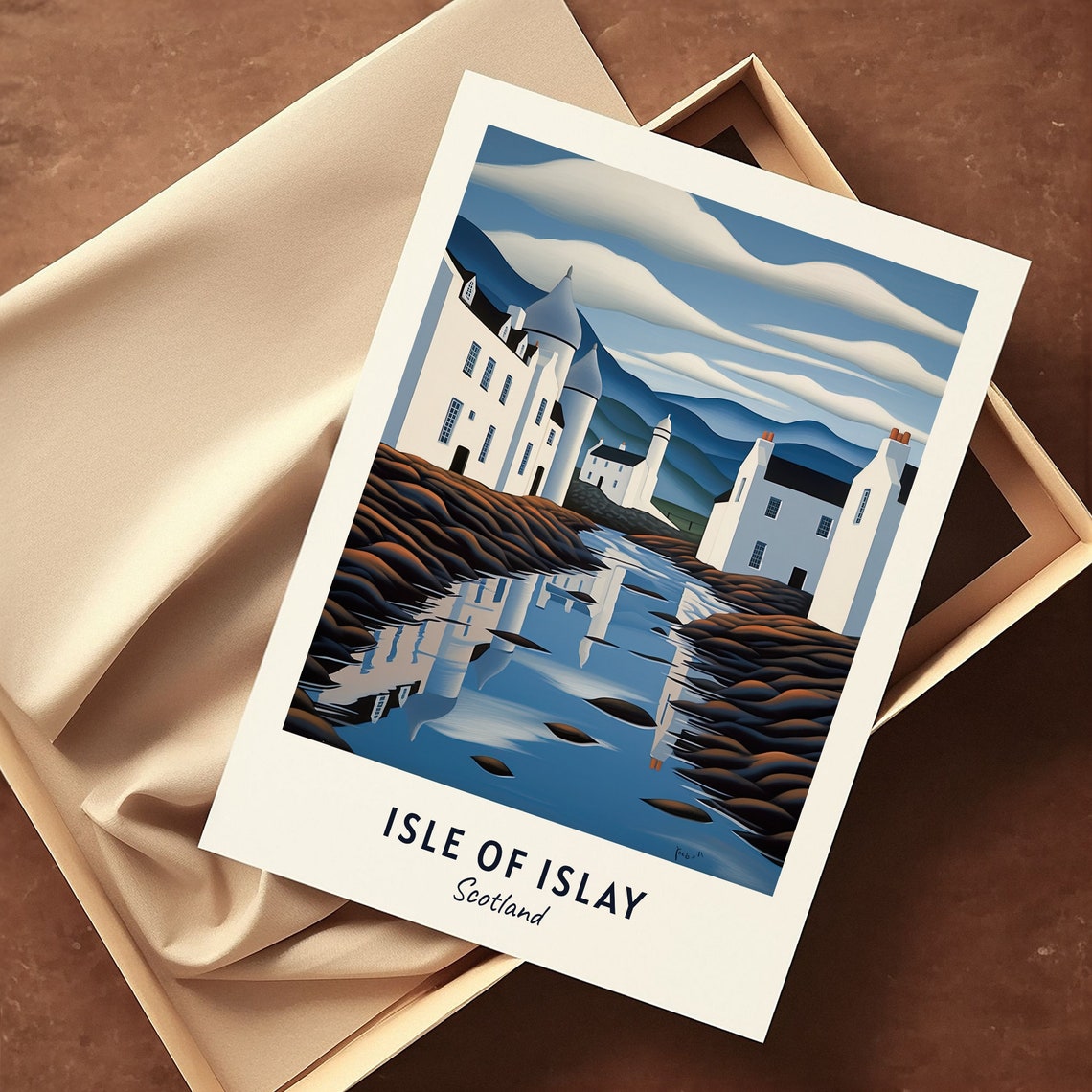 Isle of Islay Scotland Whitewashed Harbor Cottages Travel Poster - Image 3