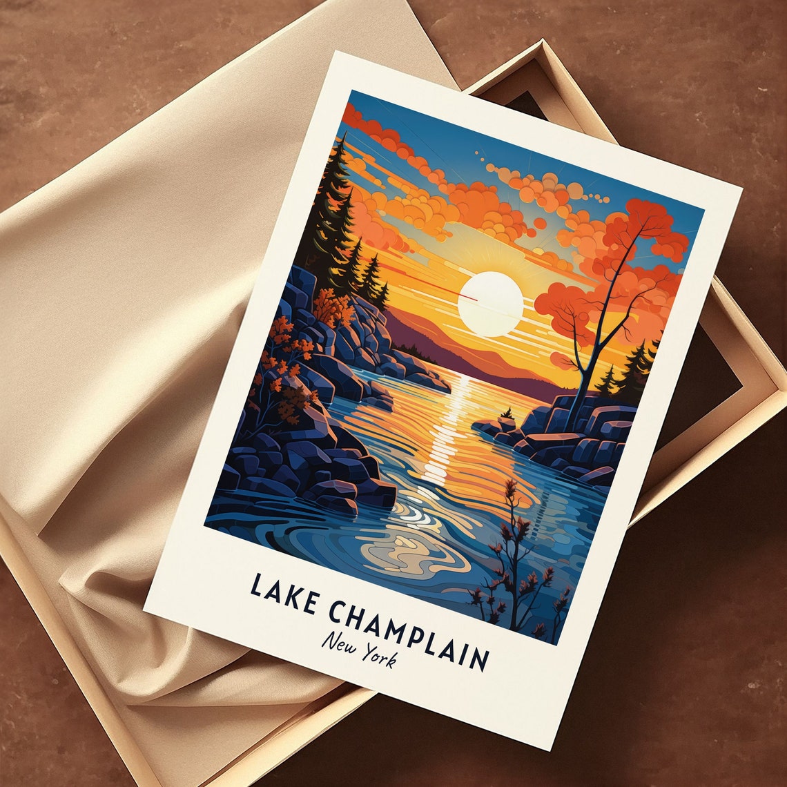 Lake Champlain New York Autumn Lakeside Sunset Travel Poster - Image 3