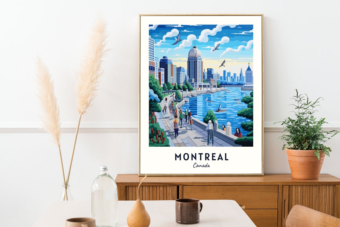 Montreal Canada Waterfront Skyline Summer Day Art Travel Poster - Image 2