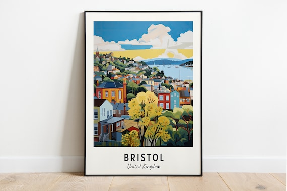 Bristol Hillside Harbor Houses Autumn Daytime View Travel Poster