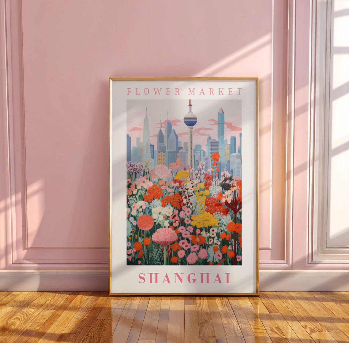 Shanghai Flower Market Oriental Pearl Tower Blossom Travel Poster - Image 3