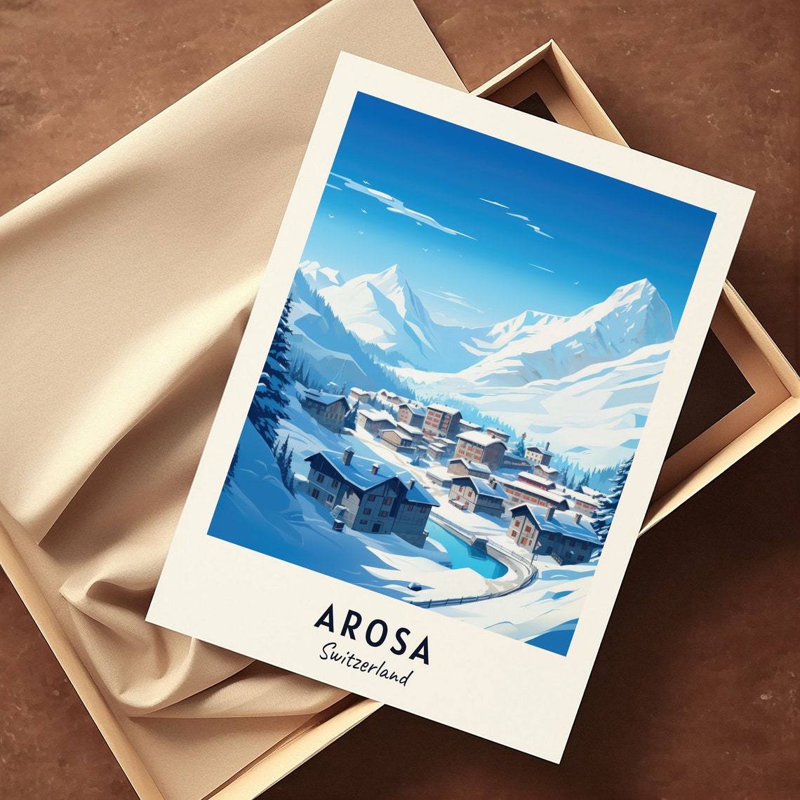 Arosa Switzerland Snowy Alpine Village Mountain Peaks Poster - Image 3