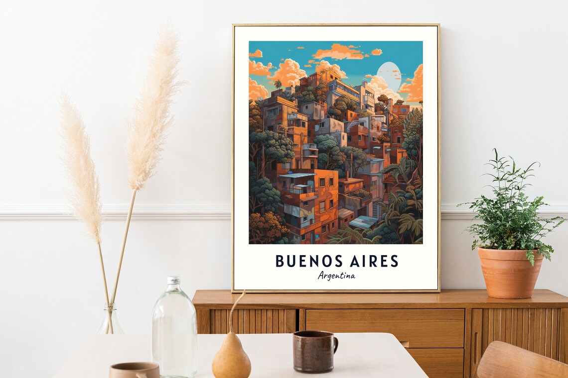Buenos Aires Argentina Colorful Hillside Houses Sunset Travel Poster - Image 2