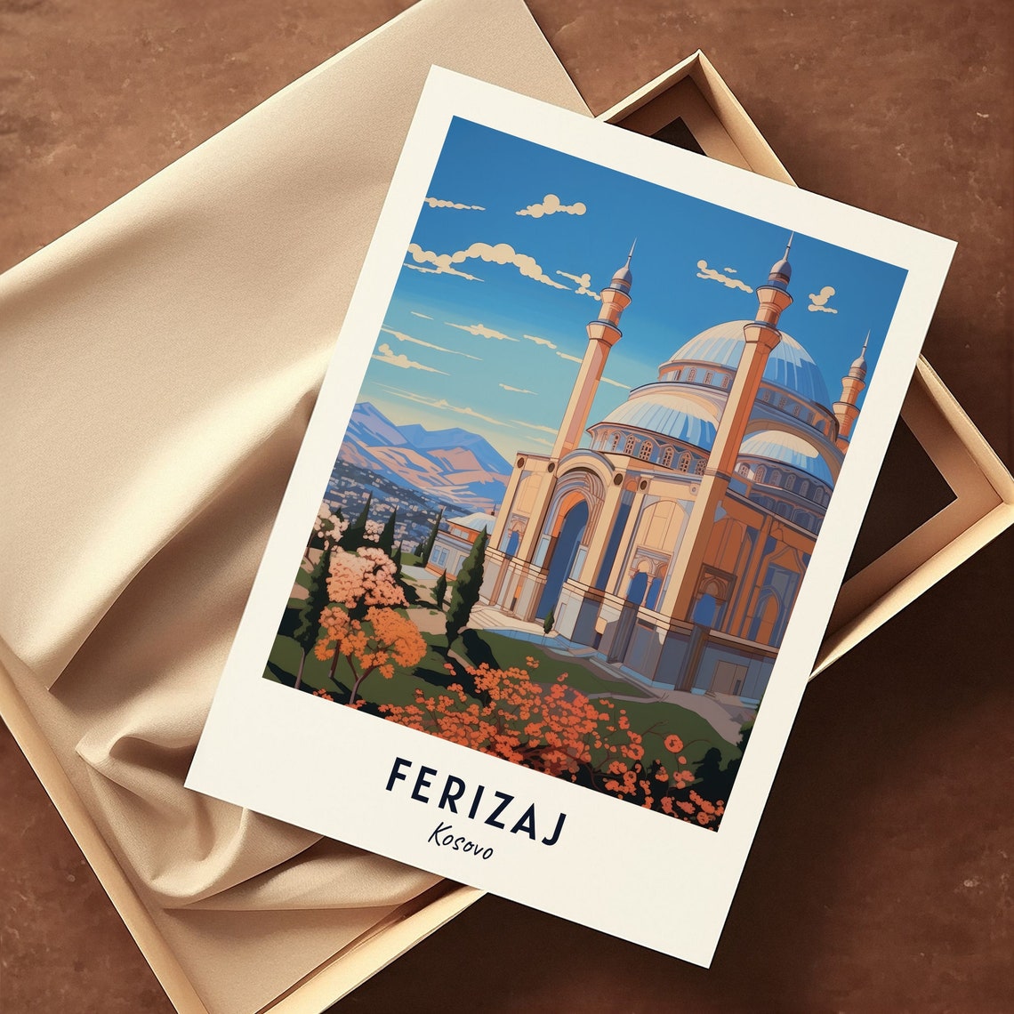 Ferizaj Kosovo Grand Mosque Domes And Minarets Autumn Poster - Image 3
