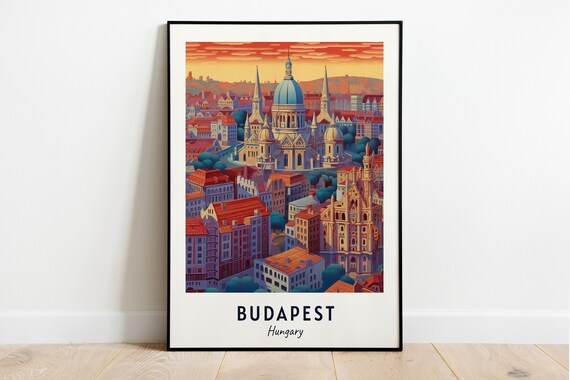 Budapest Hungary Basilica Dome Sunset Rooftops Travel Poster
