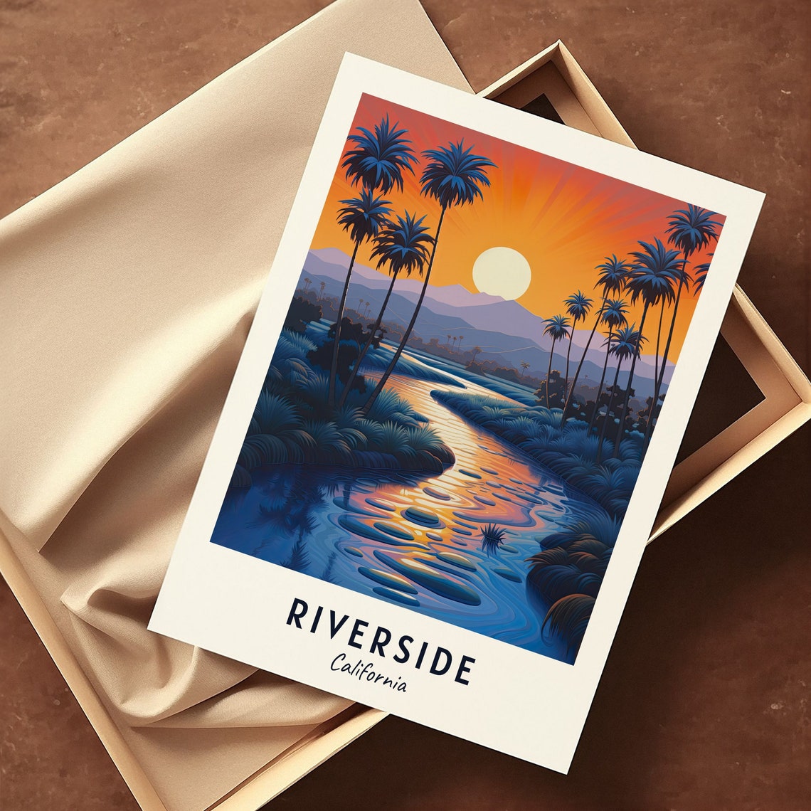 Riverside California Sunset Palm River Landscape Travel Poster - Image 3