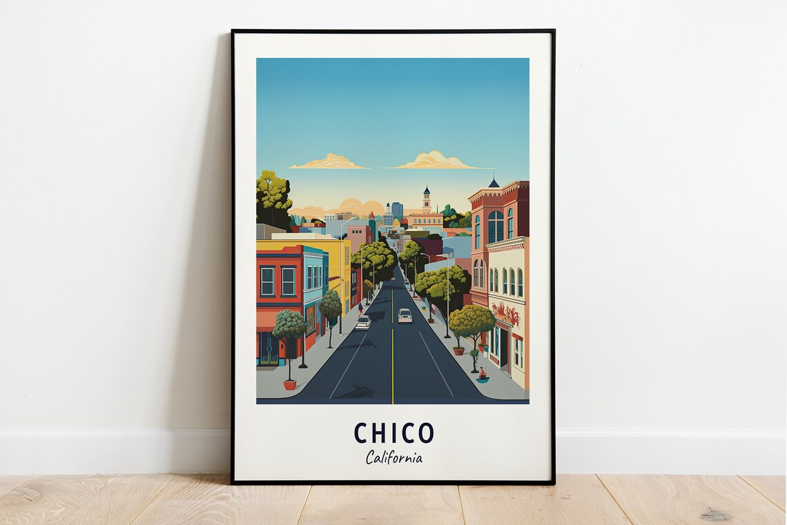 Chico Historic Main Street in California Small-Town Travel Poster