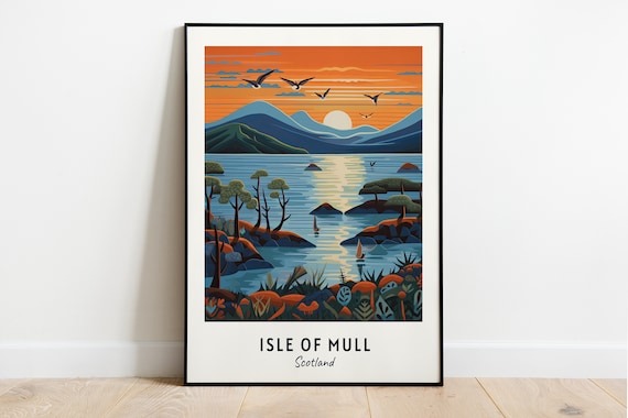 Sunset over the Calm Waters of the Isle of Mull Scotland Travel Poster