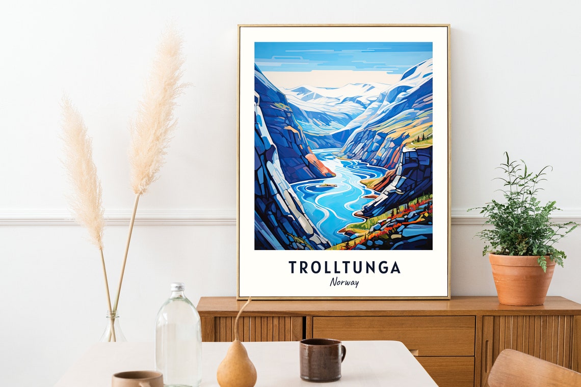 Trolltunga Norway Fjord Valley Blue Cliffs Scenic Travel Poster - Image 2
