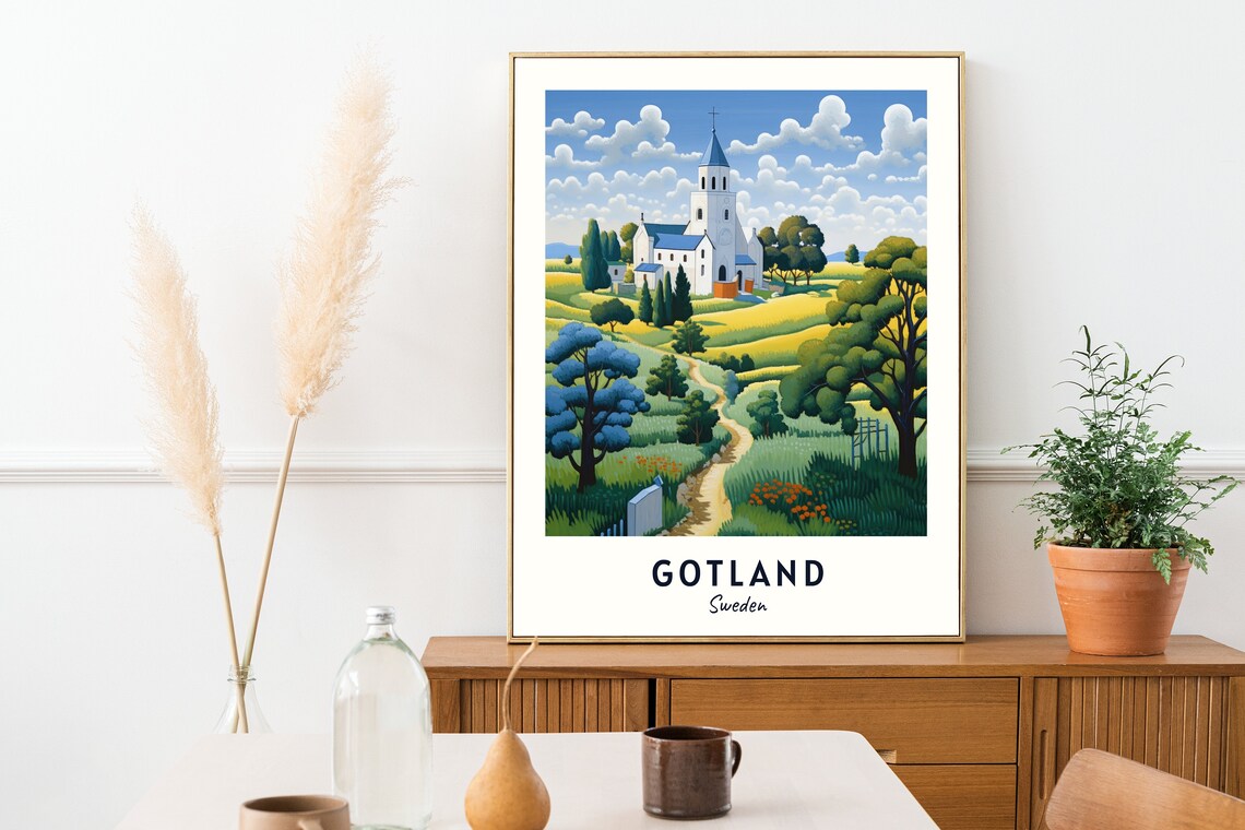 Gotland Medieval Country Church on a Green Hill in Sweden Poster - Image 2