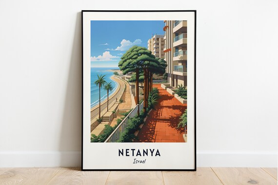 Netanya Israel Beach Promenade Palm Trees Mediterranean View Poster