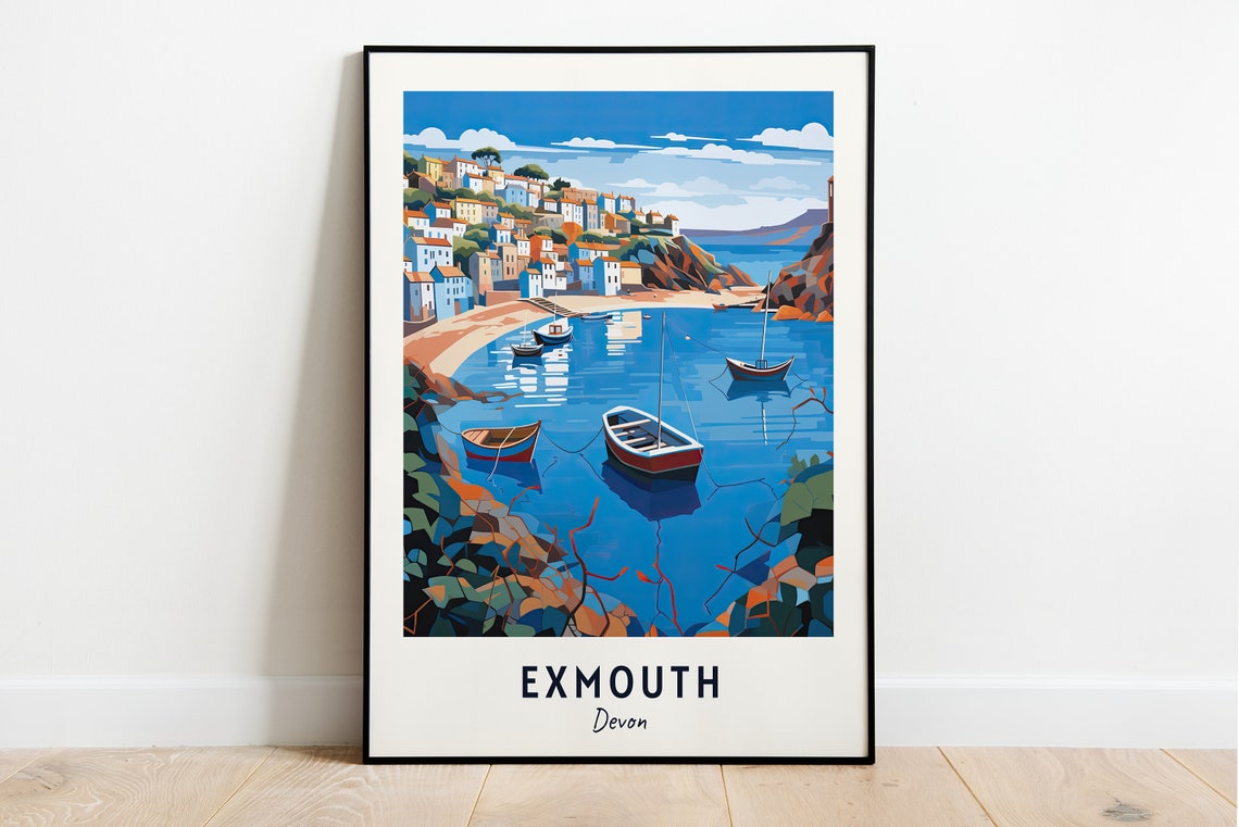 Exmouth Devon Harbour Boats Seaside Town Waterfront Travel Poster