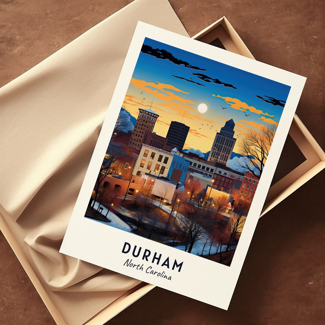 Durham North Carolina Downtown Sunset Skyline Evening Poster - Image 3
