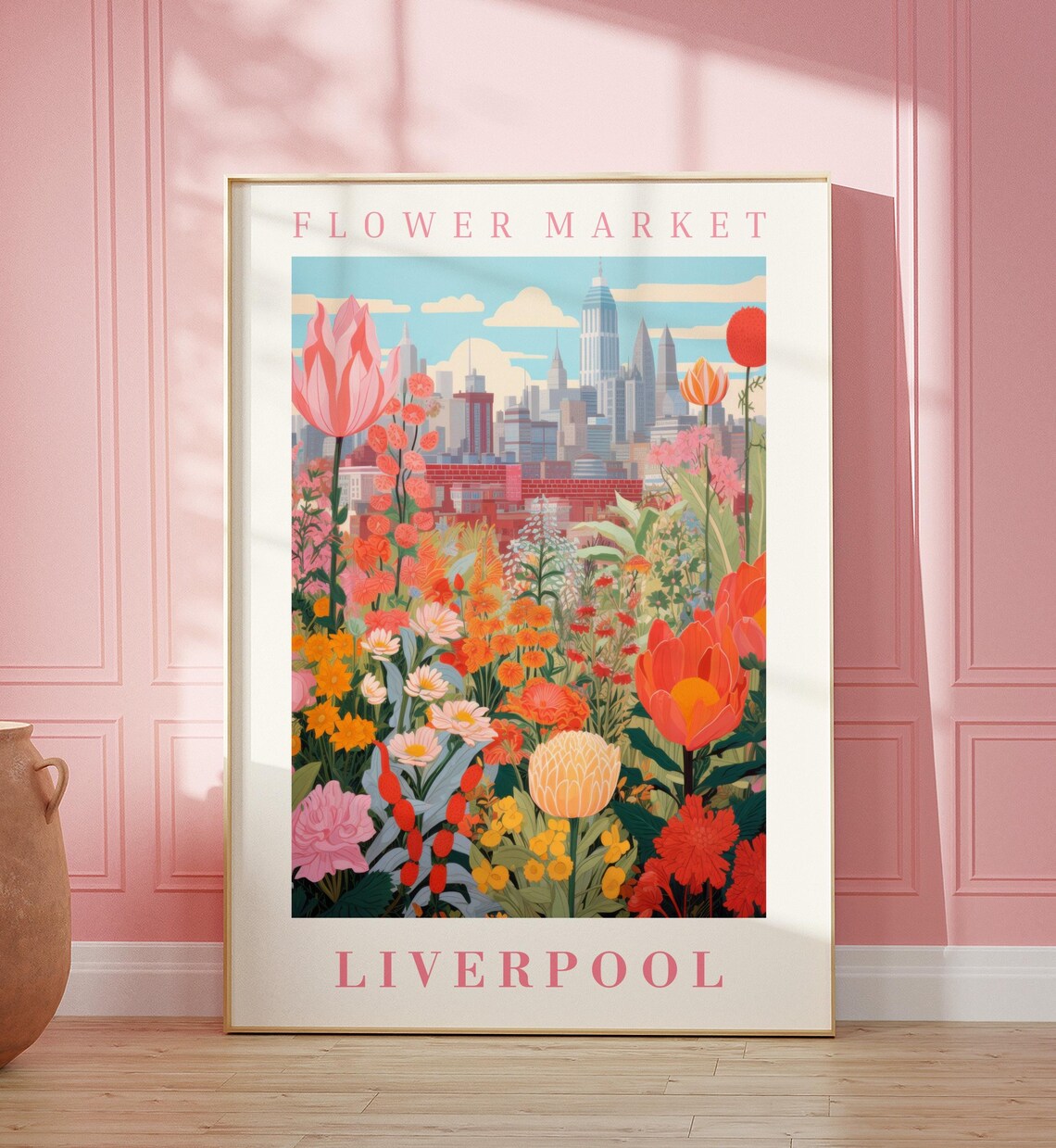 Liverpool Flower Market Poster Wall Decor United Kingdom Floral Illustration Botanical Gallery Wall Art Gift For Friend Travel Poster