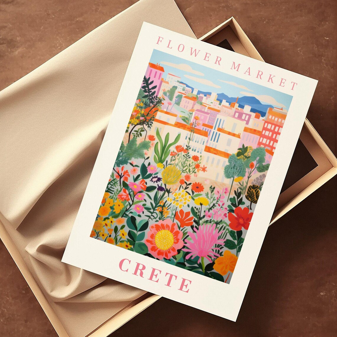 Crete Flower Market Travel Poster, Floral Illustration - Image 2