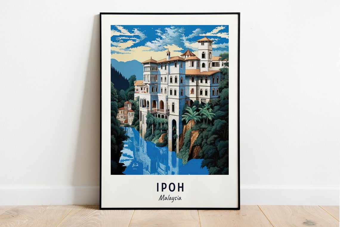 Kellies Castle Riverside at Ipoh Malaysia Vintage Travel Poster