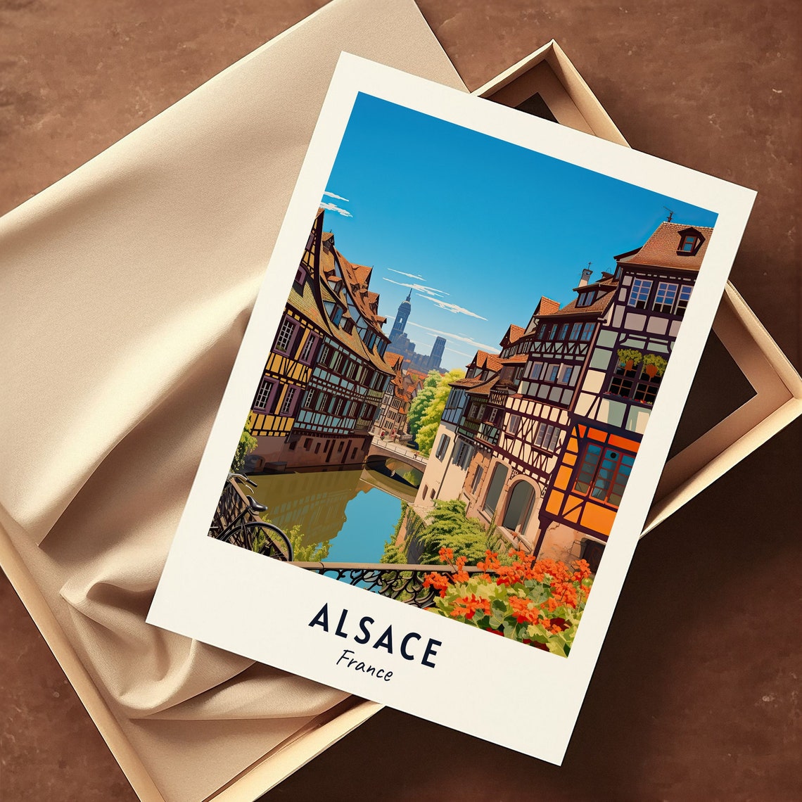 Quaint Alsace France Half Timbered Old Town Canal Street Poster - Image 3