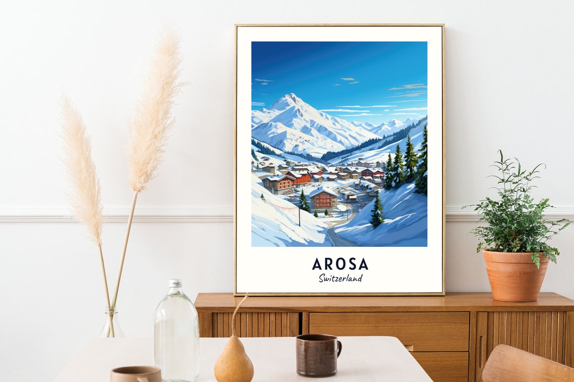 Arosa Switzerland Red Chalets Along the Pine Slope Road Poster - Image 2