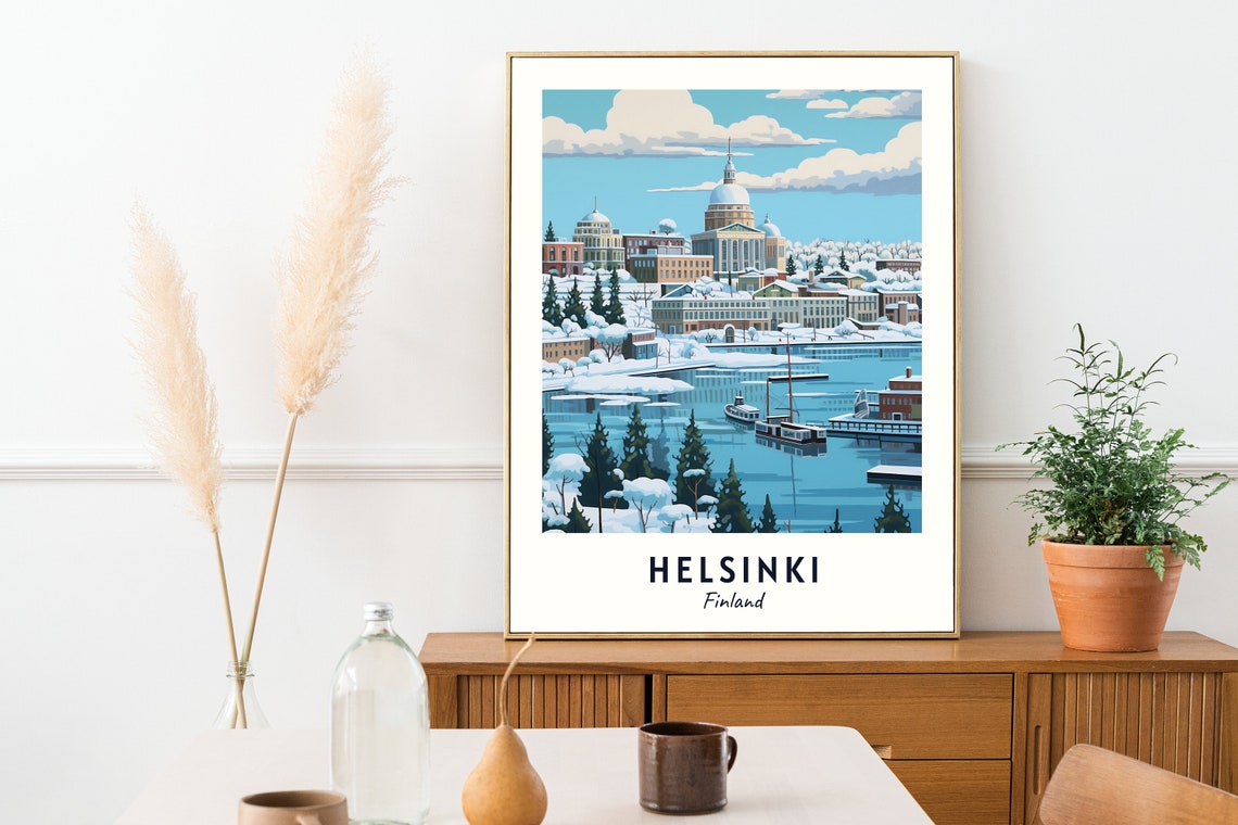 Helsinki Finland Snowy Winter Harbor Cathedral Scene Travel Poster - Image 2
