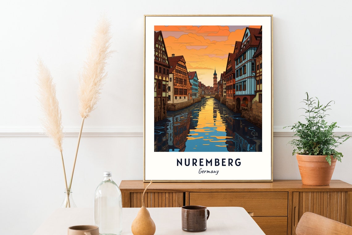 Nuremberg Germany Sunset Canal Half Timbered Travel Poster Home Decor - Image 2
