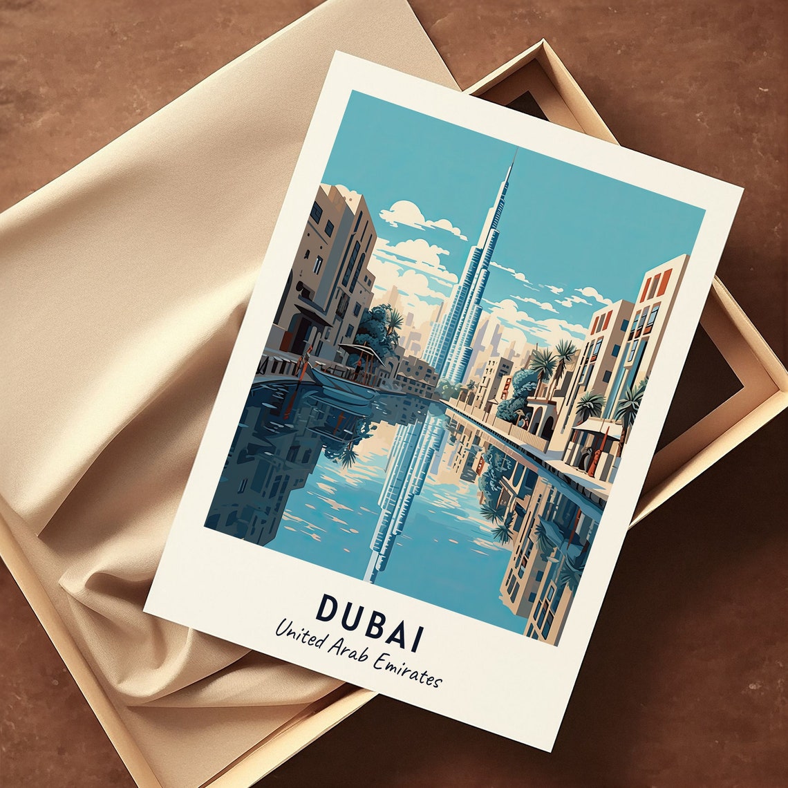 Dubai UAE Burj Khalifa Canal Reflection Travel Poster Artwork - Image 3