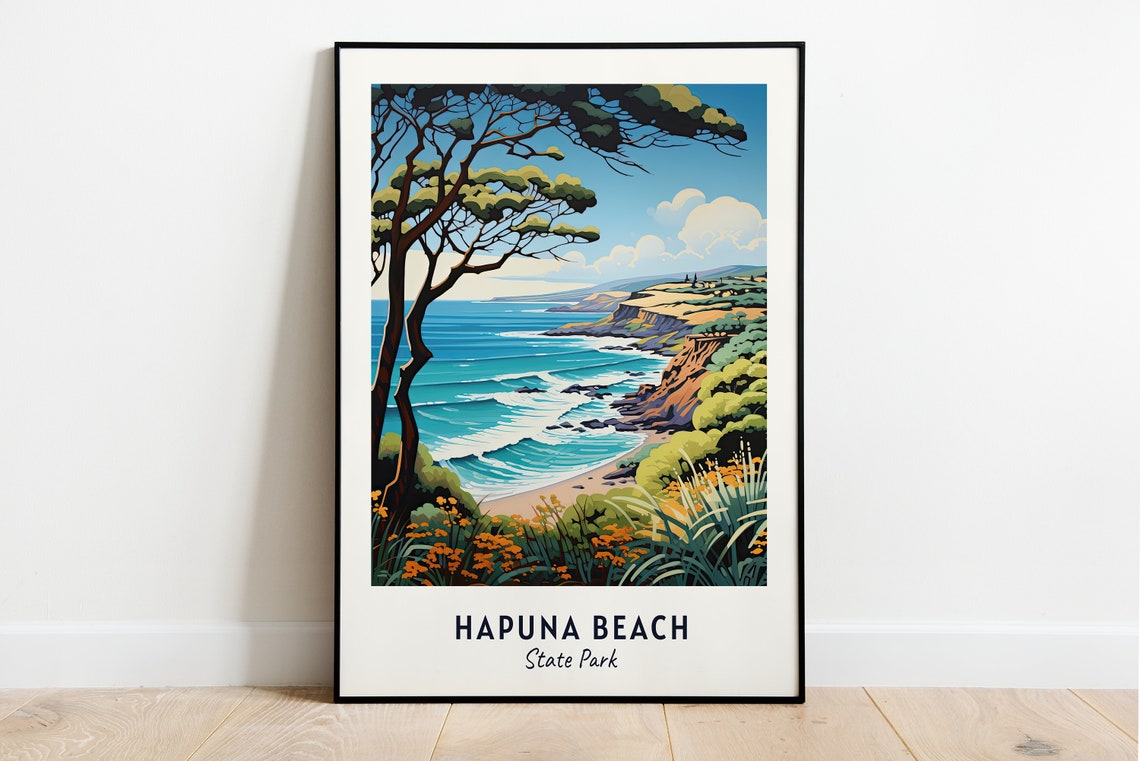 Hapuna Beach State Park Hawaii Turquoise Surf Cliffs Scene Poster