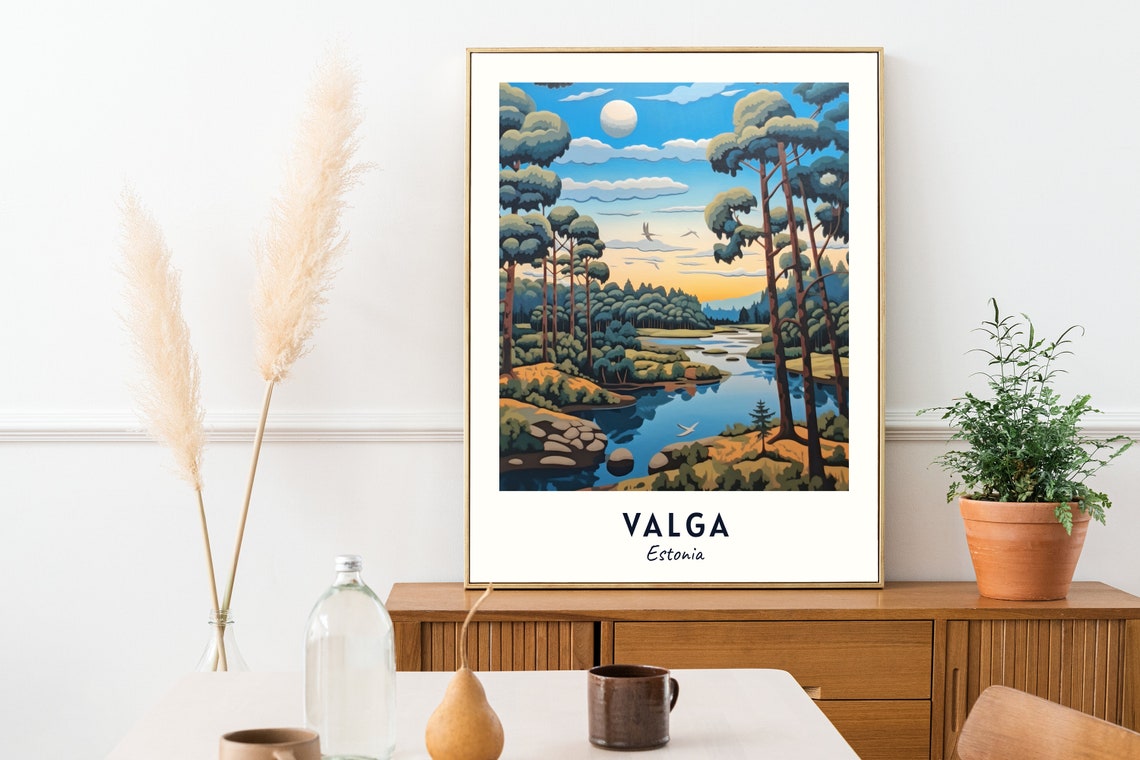 Valga Estonia Sunset River Pine Forest Sunset Art Travel Poster - Image 2