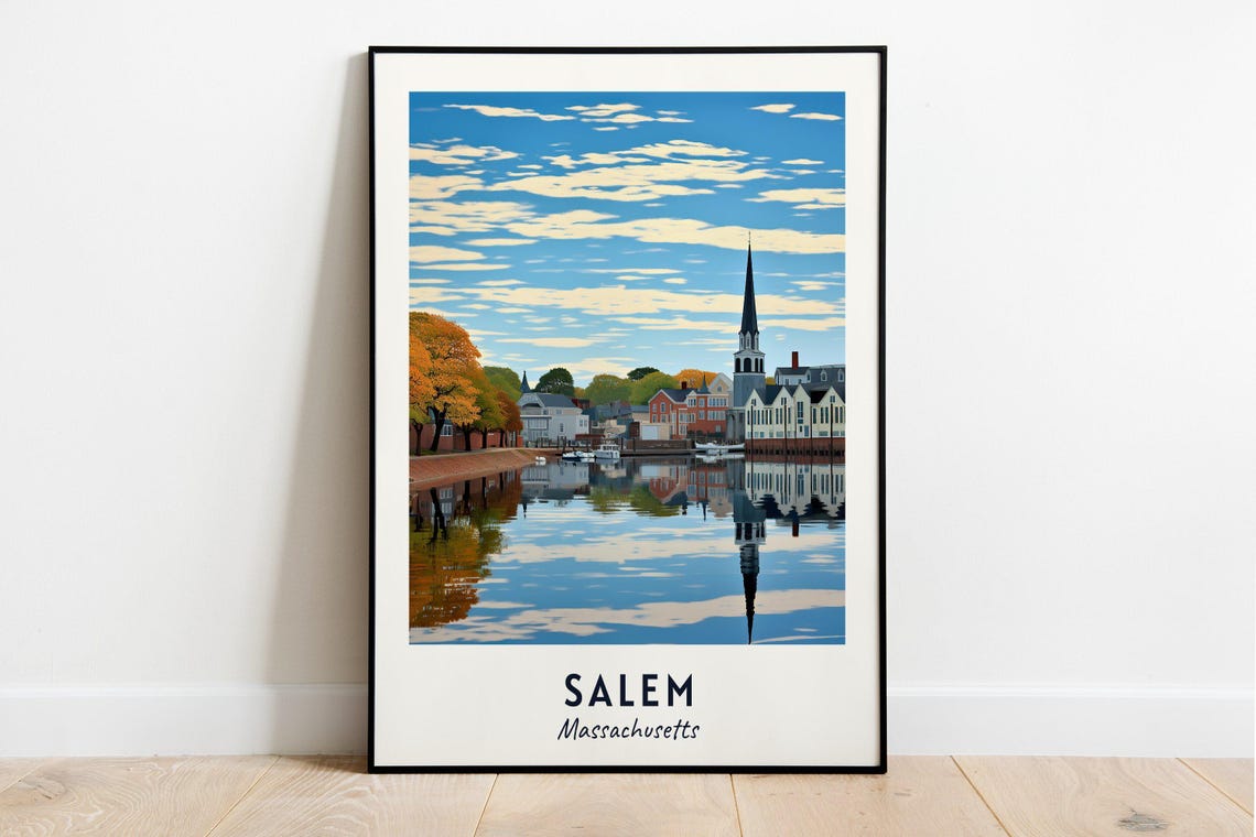 Salem Massachusetts Waterfront Steeple Reflection Travel Poster