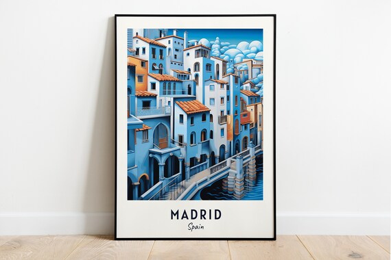 Madrid Sky Blue Old Town Climbing a Hillside in Spain Poster