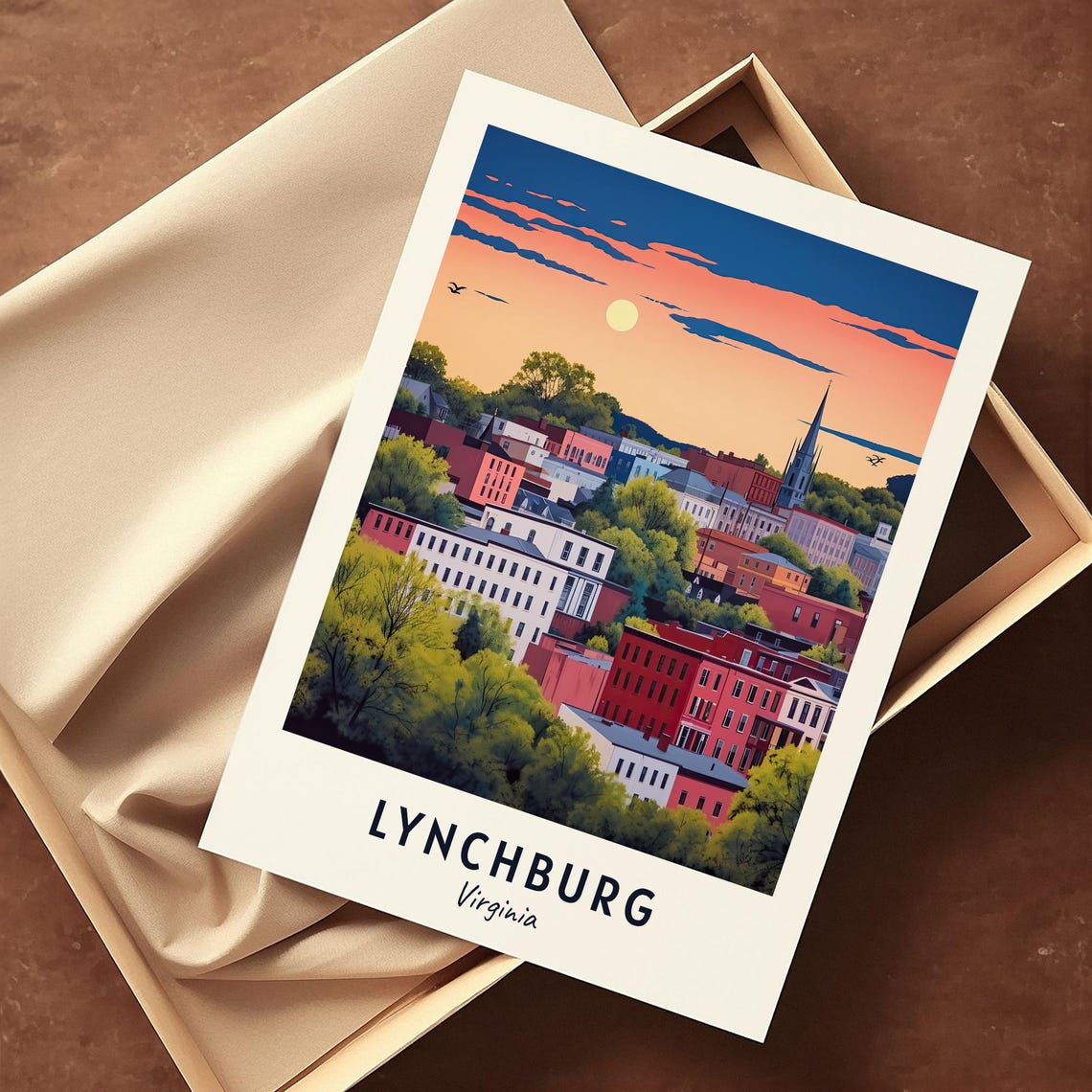 Lynchburg Virginia Sunset Hillside Townscape Moon Travel Poster - Image 3