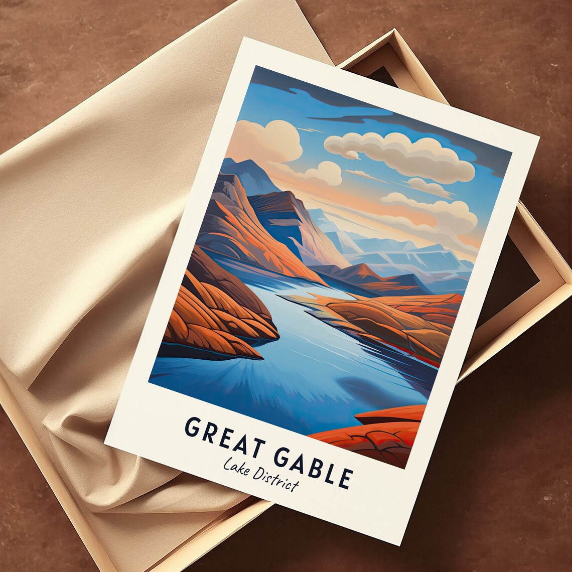 Great Gable Lake District Mountain Lake at Sunset Travel Poster - Image 3