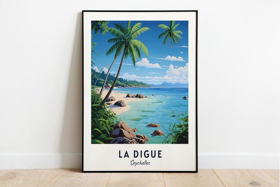 La Digue Travel Poster, Seychelles Island View