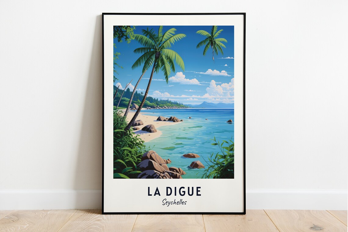 La Digue Travel Poster, Seychelles Island View