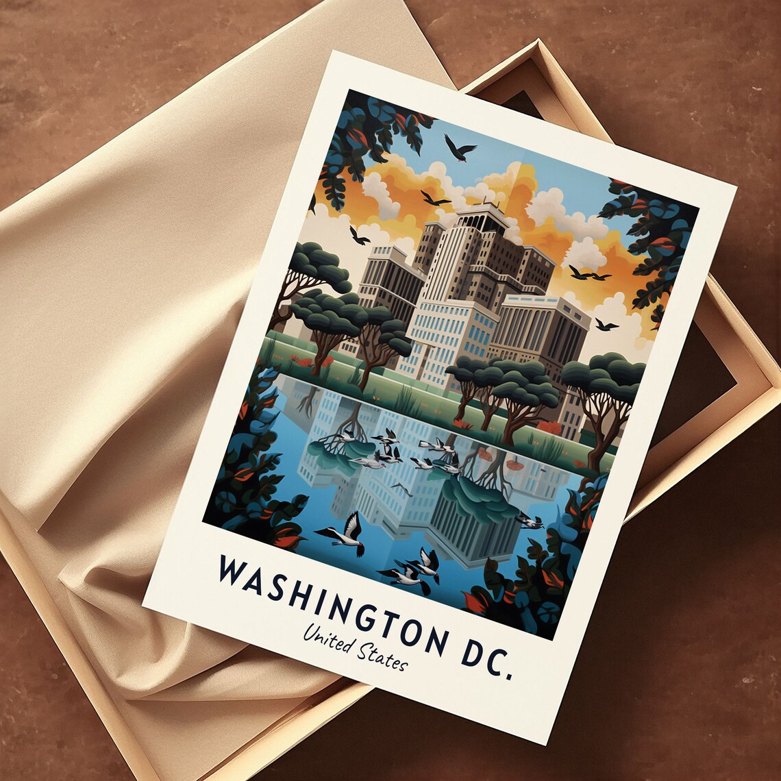 Washington DC City Park Pond Flying Geese Skyline Travel Poster - Image 3