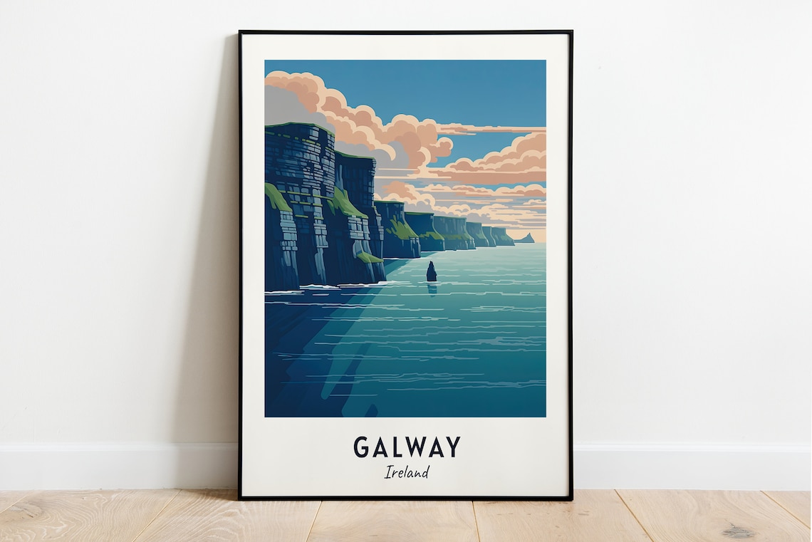 Galway Ireland Travel Poster, City Wall Art Print