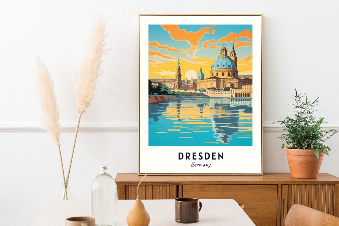 Dresden Germany Elbe River Sunset Dome Skyline Travel Poster - Image 2