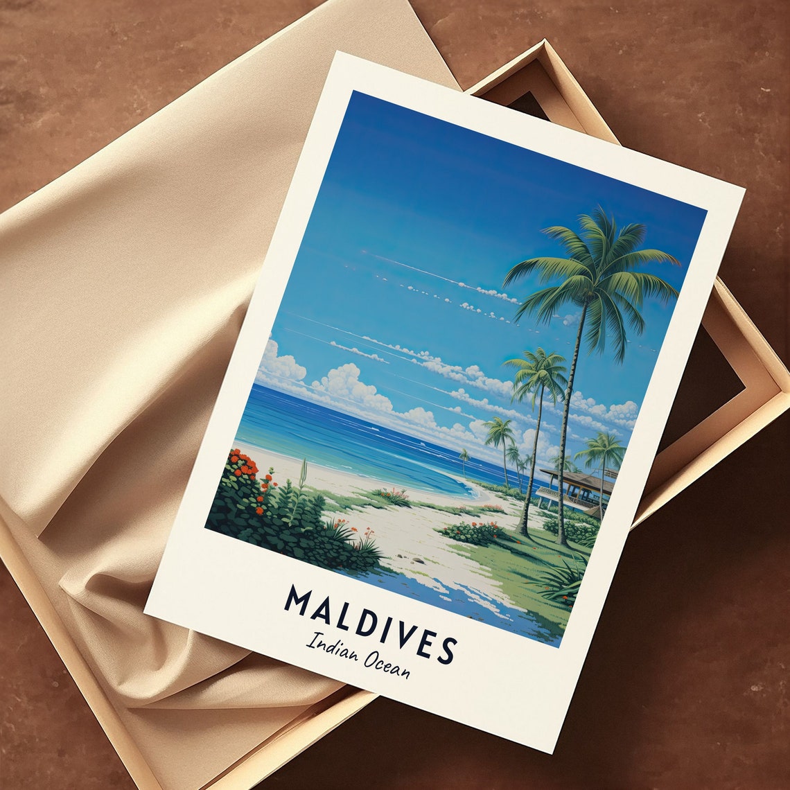 Maldives Palm-Lined Beach White Sand Indian Ocean Travel Poster - Image 3