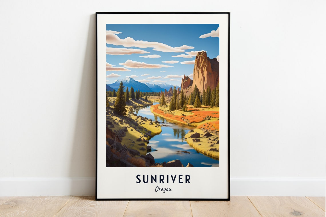 Sunriver River Meadow With Towering Rock Formations Oregon Poster