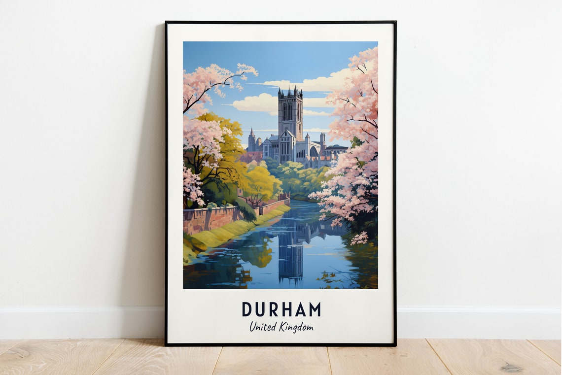 Durham England Cathedral River Blossom Spring Heritage Travel Poster