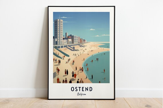 Ostend Belgium Beach Promenade Seafront Buildings Summer Travel Poster