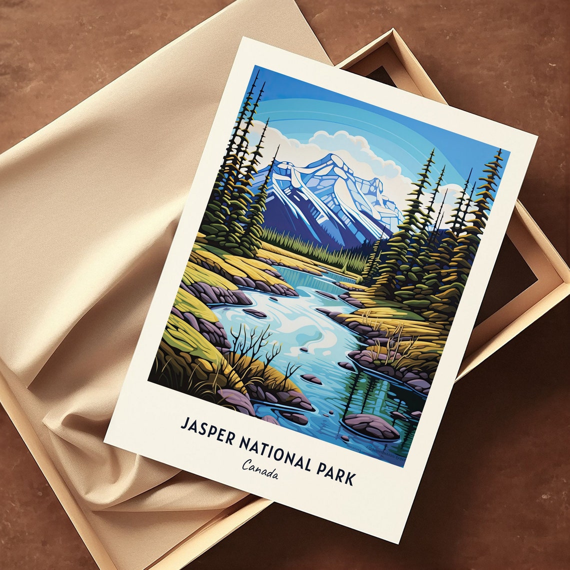 Jasper National Park Canada Snowy Peak River Vintage Travel Poster - Image 3
